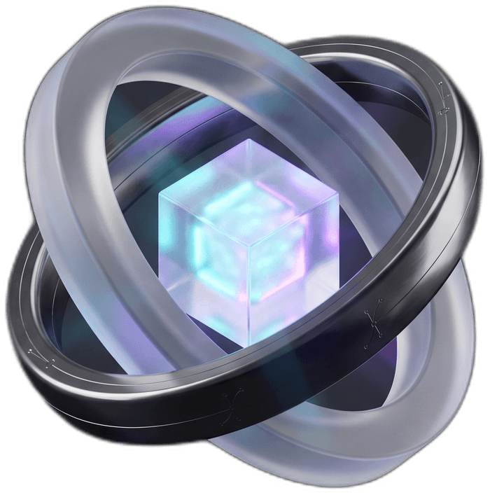 Identidad de marca: anillos entrelazados con núcleo de cristal